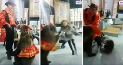 #Video Una osa ataca a una mujer en un set de televisión