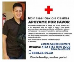 Piden apoyo para Irbin; lo arrollaron y se encuentra delicado de salud