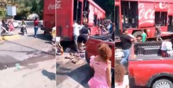 #Video Aprovechan narcobloqueo, saquean camión de refrescos