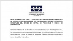 Comisión de Derechos Humanos reprocha expresiones de  rechazo y descalificación de alcaldes hacia periodistas y medios