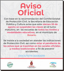 Suspendidas las clases en Rosario