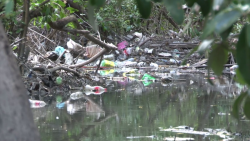 Canal pluvial de la colonia Azteca,  saturado de basura