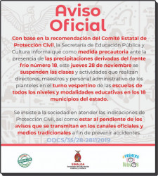 SEPyC y UAS suspenden clases en todo Sinaloa