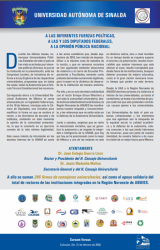 Se pronuncia la UAS por apoyo a la UNAM y la autonomía universitaria