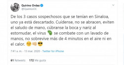 Quirino descarta una sospecha de coronavirus en Sinaloa