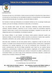 SUNTUAS llama a la unión en estos momentos difíciles