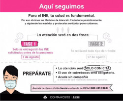 A partir de 3 de agosto INE reinicia actividades; sólo por citas