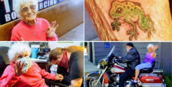 Con tatuaje y viaje en moto, a sus 103 años festeja salir de la cuarentena