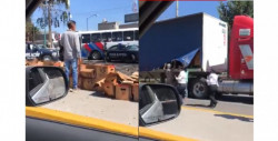 Tráiler tira por error cartones con cerveza y en vez de ayudar la gente se los roba