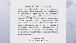 Convocatoria no ha sido notificada a la UAS