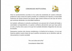 Pide la UAS se esclarezca caso de jóvenes estudiantes en Tepuche