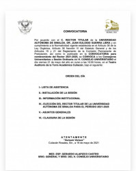 Publican convocatoria para la elección a Rector de la UAS