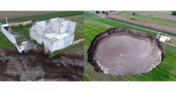El socavón de Puebla ya creció hasta derrumbar parte de esta casa (fotos)