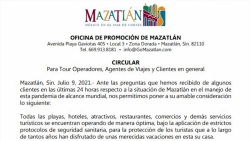 Oficina de promoción turística emite comunicado