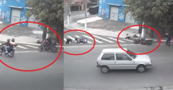 Motociclistas asaltan sin saber a policía y este les sorprende a balazos (video)