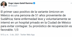 Confirma López Gatell que si es la variante Ómicron la que llegó a México