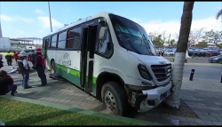 Camión urbano choca con automóvil y termina impactándose con palmera