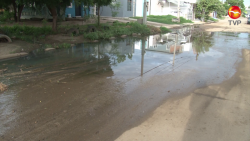 Tres fugas de drenaje en una calle de Valles del Ejido
