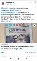 Aun y tras el retiro de la denuncia en su contra RIODOCE y Quinto Elemento sostienen que la empresa ARHE lava dinero
